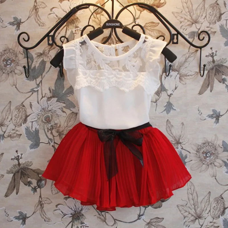 Девушки Одежда Наборы Платье + Короткая майка 2 Шт. набор Лето Детская Мода Для