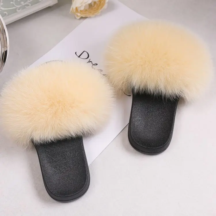 

Real Raccoon Fur Slippers Women 2020 Sliders Casual Fox Hair Flat Fluffy Fashion Home Summer Big Size 45 Furry Flip Flops Shoes