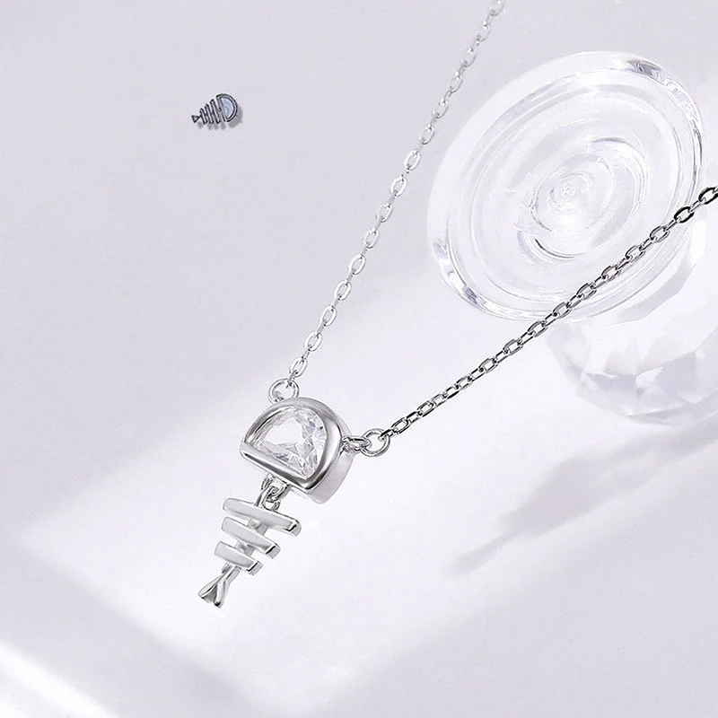 SpringLight Cute Fish Bone Pendant Real 925 Sterling Silver Handmade Design Fine Jewelry Simple Animal Necklace for Women Gift | Украшения