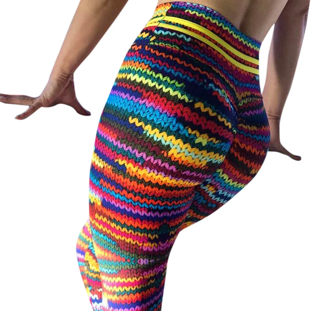 Многоцветный Women High Waist Workout Fitness Leggings Running Gym Stretch Sports Rainbow Leggins Funny Elastic Hot Leggings - Цвет: Многоцветный