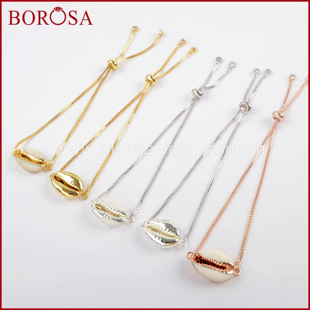 Регулируемые браслеты BOROSA из натуральной раковины Cowrie, модные бриллиантовые браслеты дружбы, подарки, ювелирные изделия G1621, 5/10 шт.