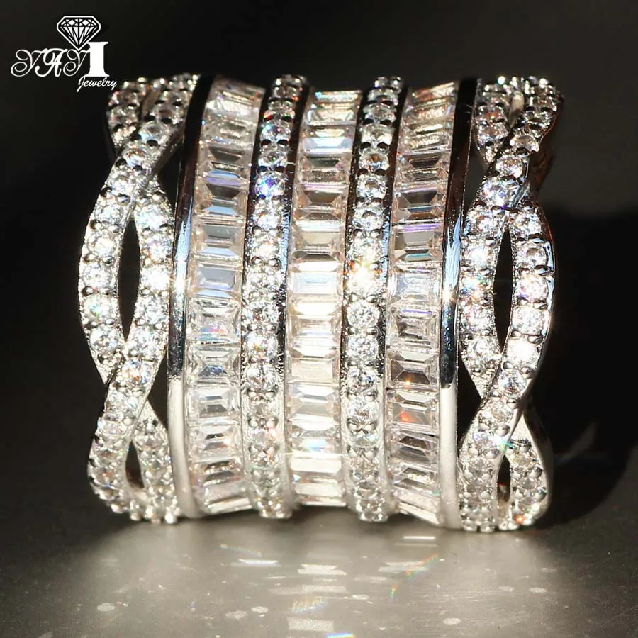 506- YaYI Jewelry Fashion Princess Cut 300pcs+ AAAAA White Zircon Silver Color Engagement Wedding Party Woman Girl Gift Rings | Украшения и