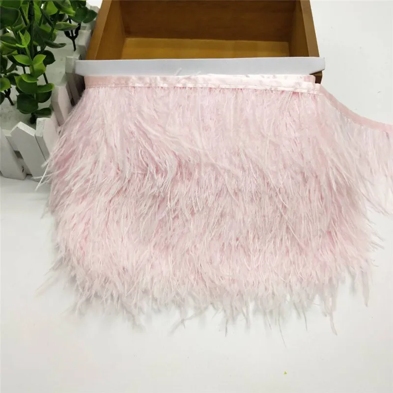 light pink Новинка! Высокое качество 10 метров Страусиные перьевые ленты, длина пера 8-11 см/DIY Аксессуары для одежды - Цвет: light pink