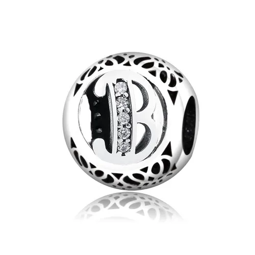 B Прямая поставка DIY подходит Pandora талисманы браслет Алфавит буквы Шарм 925 пробы Серебро Бусина буква Изготовление ювелирных изделий - Цвет: B