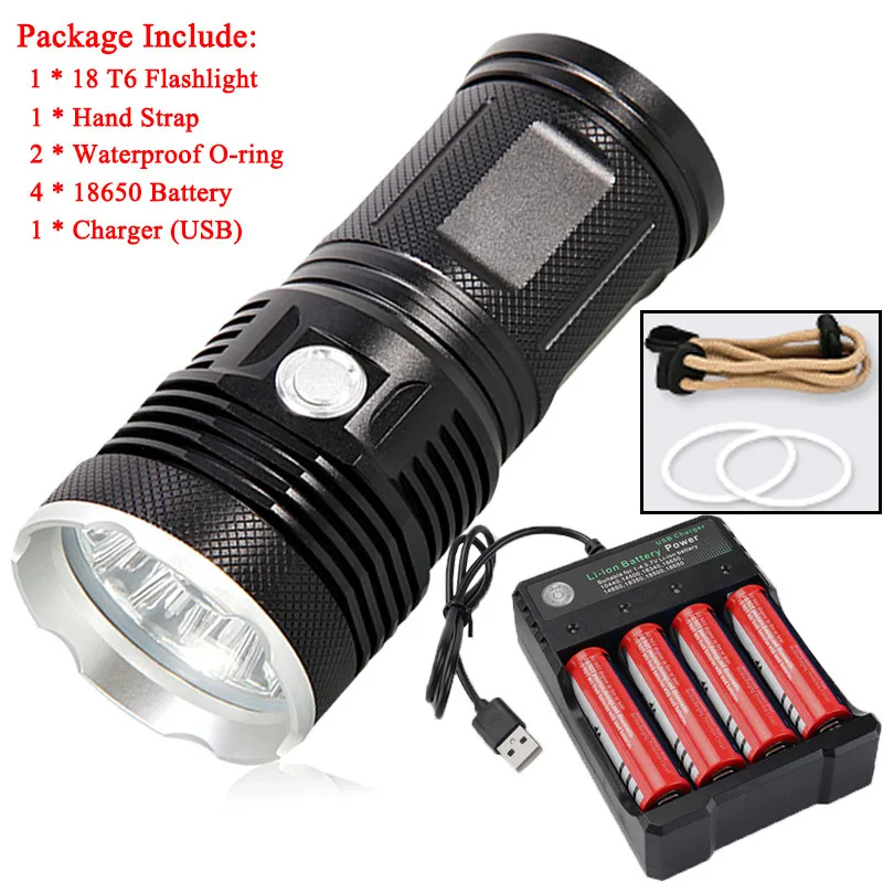 With Battery Charge Высокая Мощность T6 светодиодный фонарь, 9, 12, 18, 15 XM T6 светодиодный вспышка светильник фонарь лампа светильник Фонари для Охота Отдых на природе A1 - Испускаемый цвет: With Battery Charge