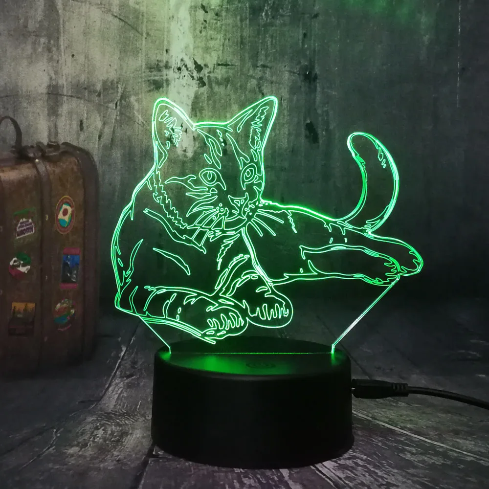 Новинка милый кот 3D светодиодный ночник светильник 7 цветов детский спальный