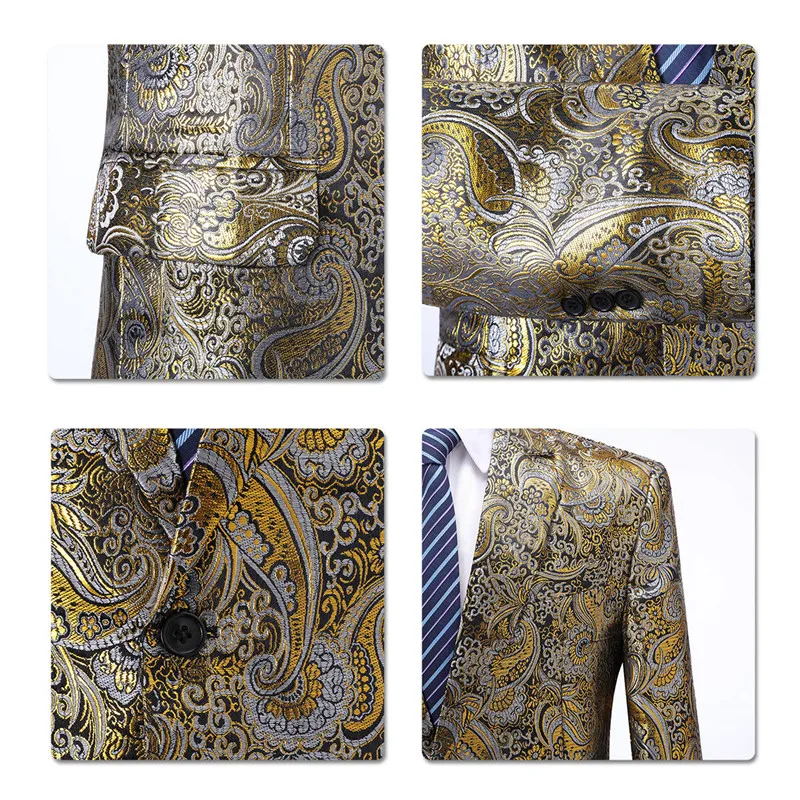 YUNCLOS мужской пиджак с золотым принтом один Блейзер на одной пуговице блейзер для