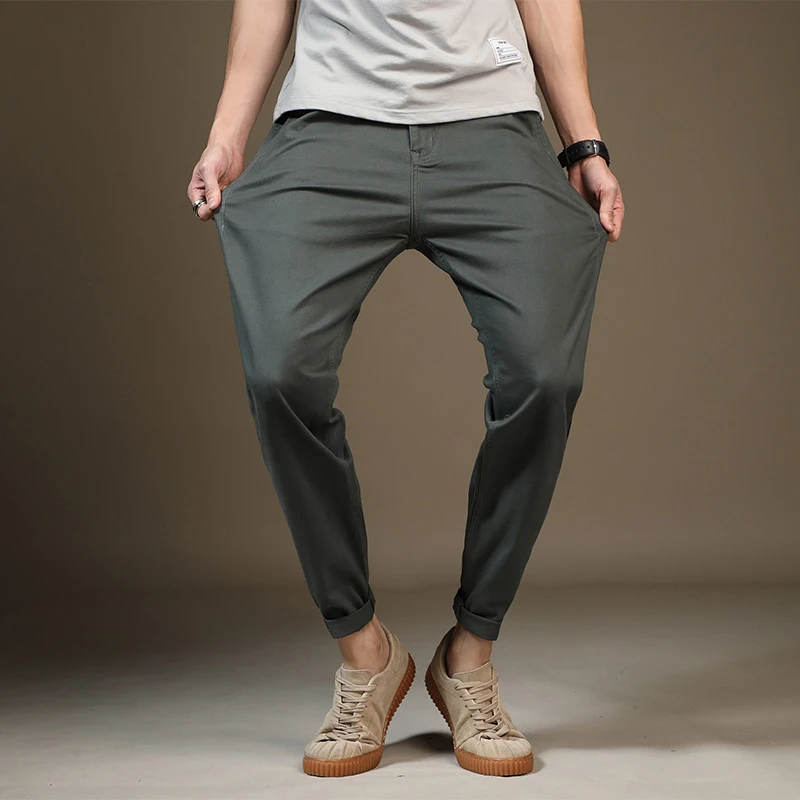 Men Casual Pants Mid Full Length Cotton Smart Flat Autumn Straight Plus Size 28-40 Solid Korean Style MCK002 | Мужская одежда