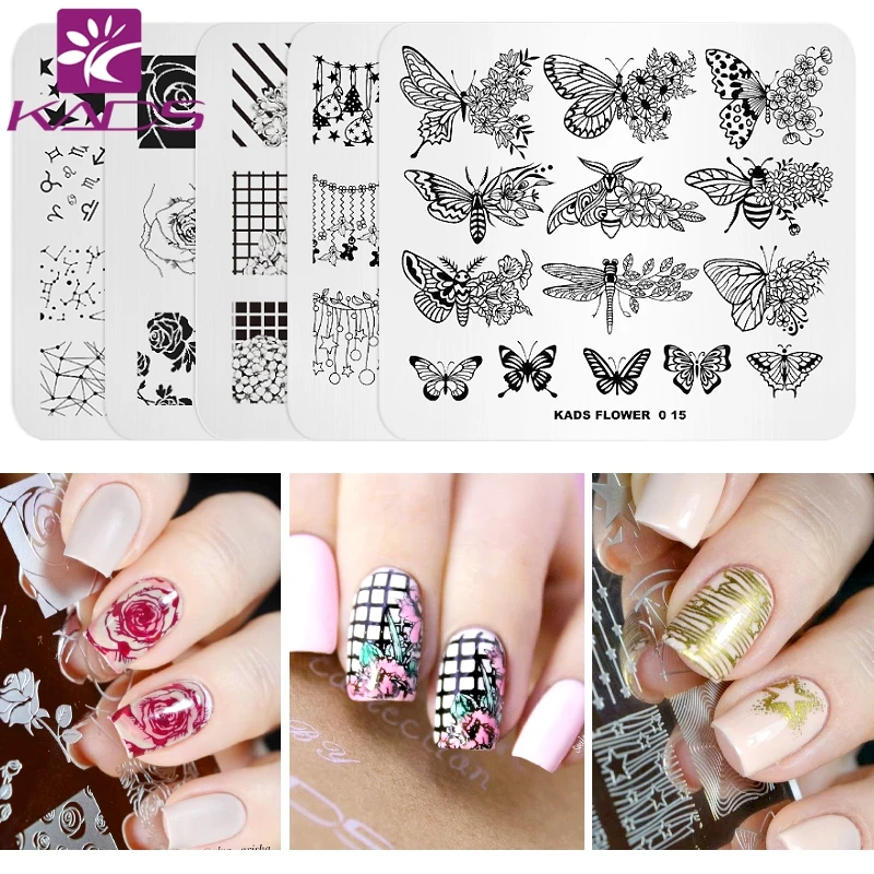 

KADS 5PCS/SET Nail Art Stamp Stamping Template 7*8cm Nail Art Stencil Template Flower Image DIY Nail Design Stainless Plate