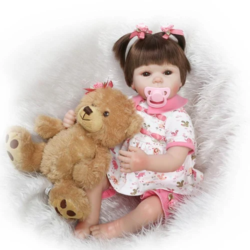 bear and doll Медведь+ кукла ручной работы силиконовые винил очаровательны реалистичные маленьких bonecas девочек Bebe Кукла реборн Menina de силиконовые - Цвет: bear and doll