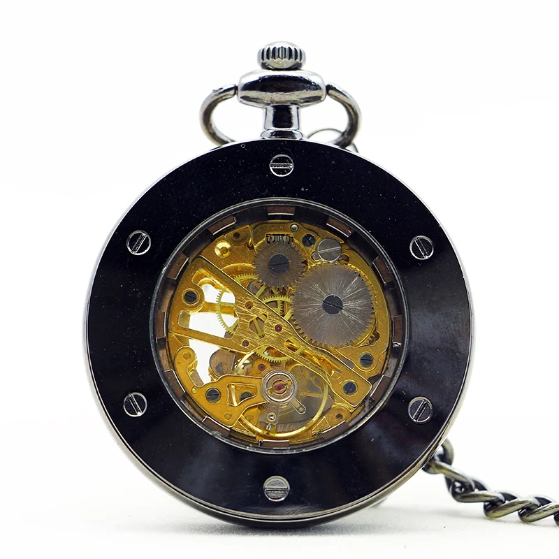 SHUHANG Roman Numerals Display Mechanical Pocket Watch Vintage Fob Chain Necklace Bracelet Pendant Clock Best Gift for Men