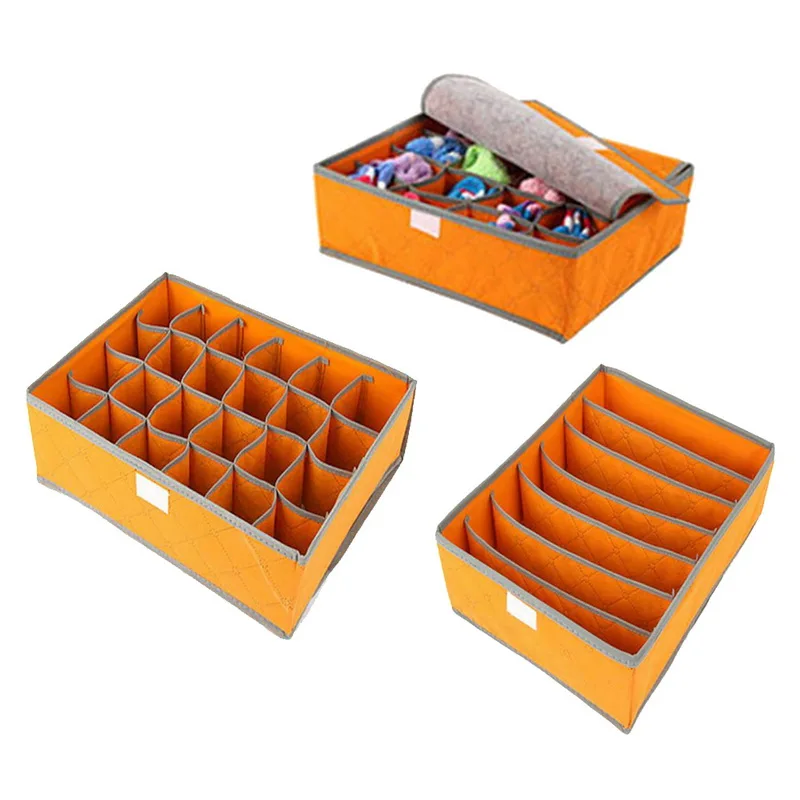 orange 3pcs Urijk ящики для хранения галстуков носки шорты бюстгальтер нижнее белье разделитель ящик с крышкой Шкаф Органайзер Ropa Interior Organizador - Цвет: orange 3pcs