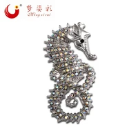 mzc new vintage retro hippocampus sea horse brooch crystal rhinestone brooches pins animal brosches for women christmas gifts