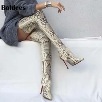 snakeskin women boots new fashion pointed toe high heel over the knee boots sexy snake pumps lady side zipper long booty