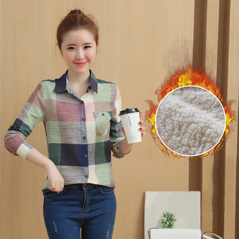 Рубашка женская теплая с длинным рукавом|blusas plus|women blousesblouses plus |