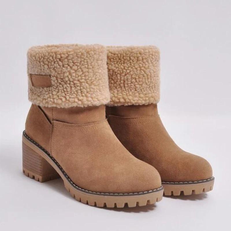 Women ankle boots 2020 Winter Shoes Woman Snow Boots with fur Square Heels flock platform big size 35-43 | Обувь