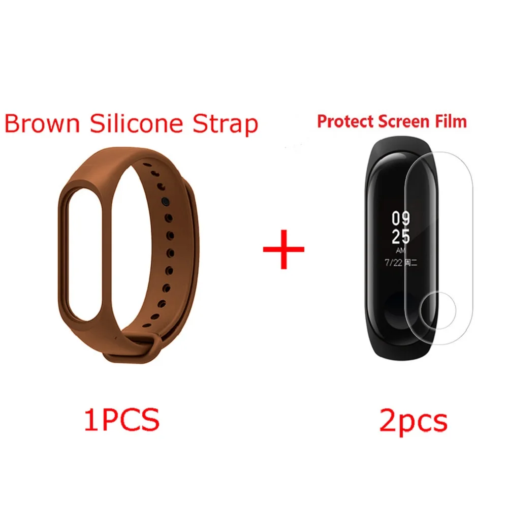 Brown strap N Film 2 Ремешок для Xiaomi mi Band 3 и 4 mi Band 3 модный ремешок для замены многоцветного ремешка с бесплатной пленкой спортивный ремешок из нержавеющей стали для mi band 3 и 4 - Цвет: Brown strap N Film 2