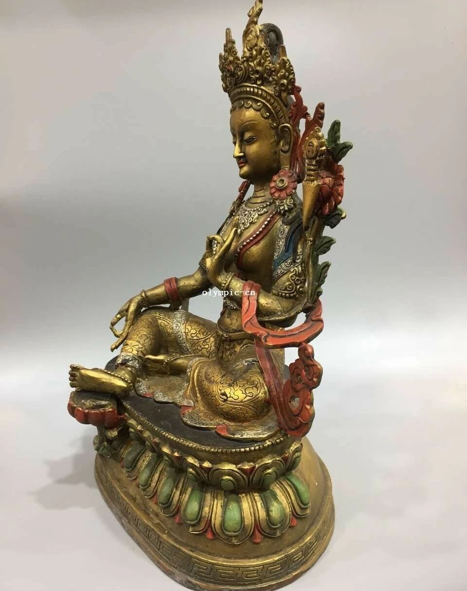 14'' bronze copper gold silver carved buddhism Avalokitesvara White tara statue | Дом и сад