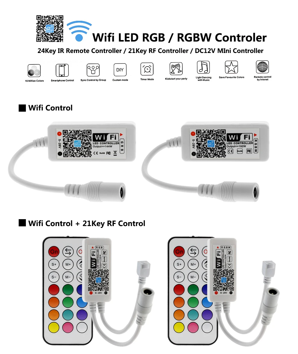 Wifi RGB/RGBW светодиодный пульт управления Мини DC12V с RF 21Key/IR 24Key пульт дистанционного управления с батареей для RGB/RGBW светодиодные полосы света