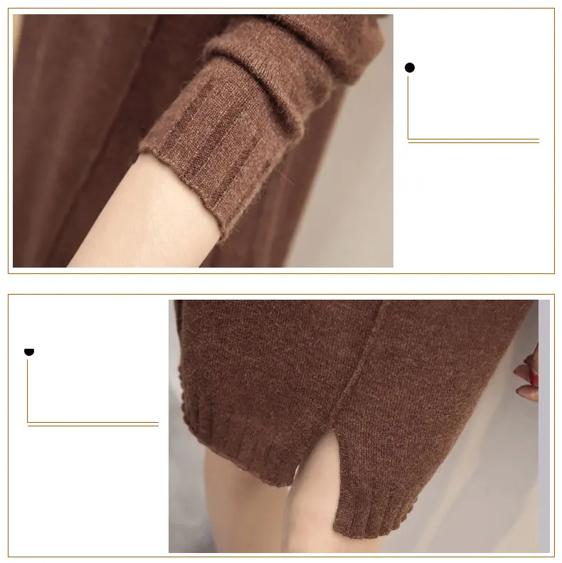 

High-quality pocket-covered solid color sweater Half-height collar fashion pullover thick autumn and winter elegant long sweater