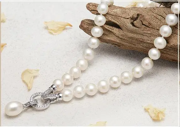 vender Frete Grátis Lindo 10-11mm Rodada White Pearl Colar Pingente 18 Polegada 925 S