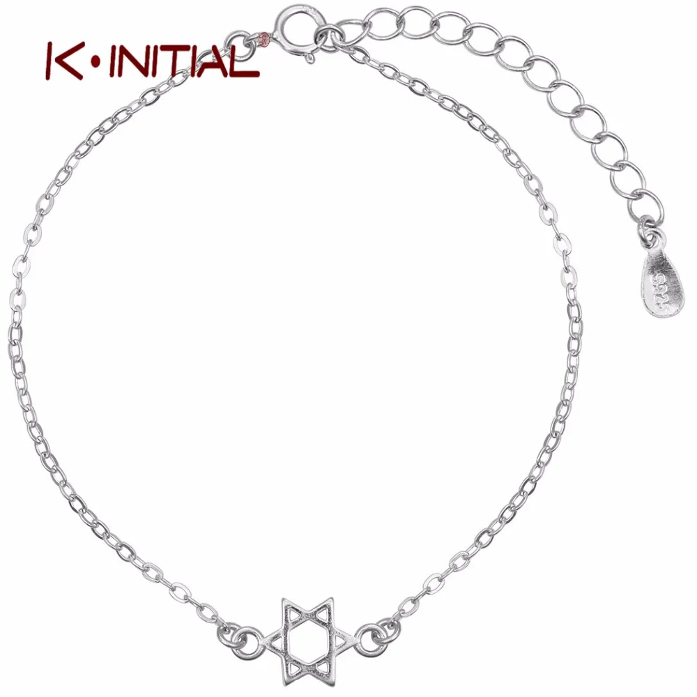 Kinitial Серебряный Дэвид звезды Jewelry пентаграмма очарование Браслеты браслеты для