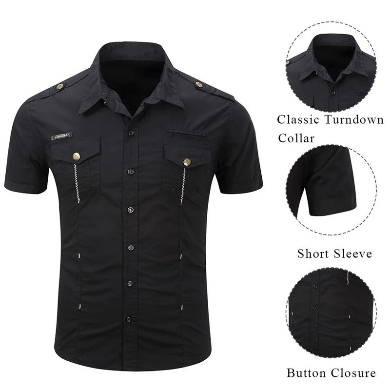 Летняя рубашка в Военном Стиле с коротким рукавом высокое качество хлопковые