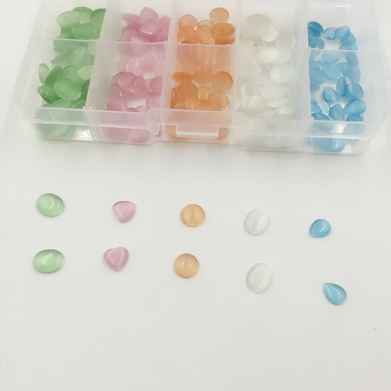Mix Styles 200Pcs/Box Natural Cat's Eye Opal Stone Flat Base Semi-precious Beads Jewelry Accessories &amp Findings | Украшения и