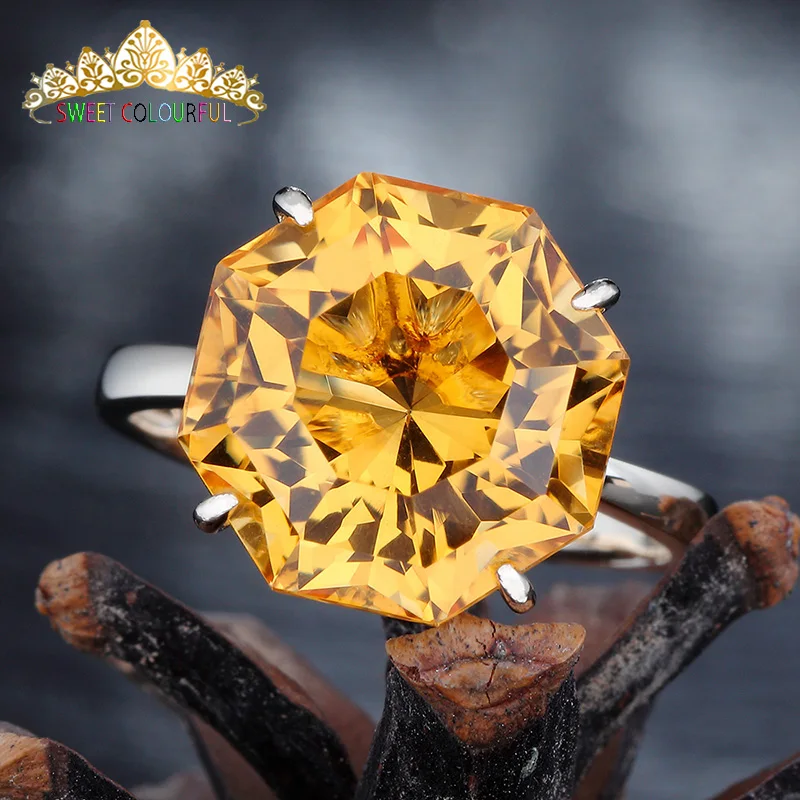 

100% 18K золото 6ct натуральное цитриновое кольцо с национальным сертификатом