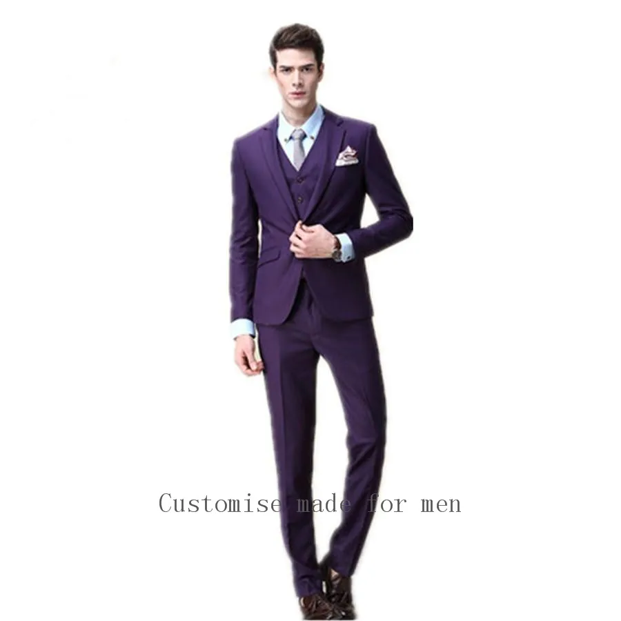 Новинка 2017 года Модные фиолетовые смокинги друзей жениха на одной пуговице
