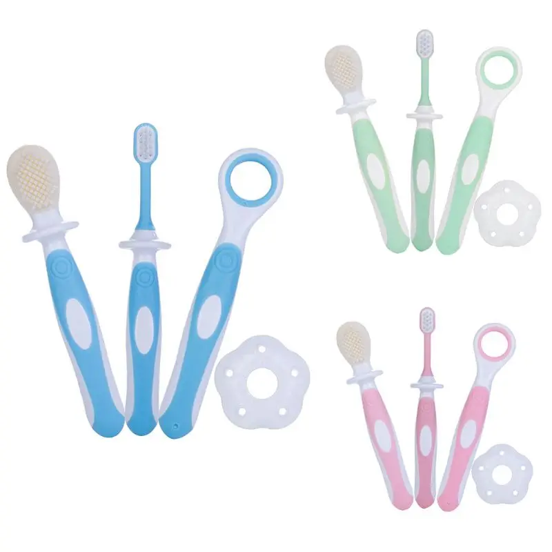 

Baby toothbrushes Set Tongue Training Safety Cover Design Soft Healthy Infant Brushing Teeth