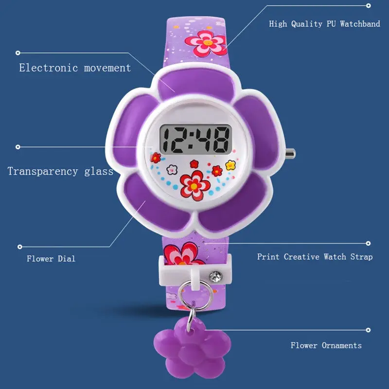 Новые милые детские часы с цветком Детские светодиодные силиконовые цифровые