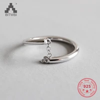 genuine 100 925 sterling silver female adjustable chain finger rings for women sterling silver jewelry