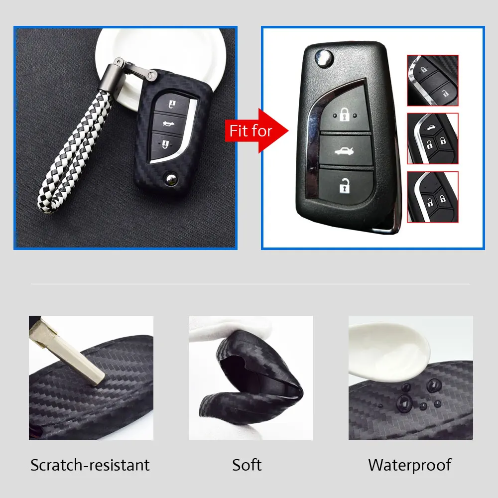 Carbon Fiber Pattern Silicone Car Key Case for Toyota Auris Corolla Avensis Verso Yaris Aygo Scion TC IM 2015 2016 Remote Cover |