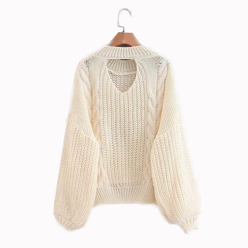 Europe and the United States new Twist back Hollow Hooded Loose Romantic color sweater for Women | Женская одежда