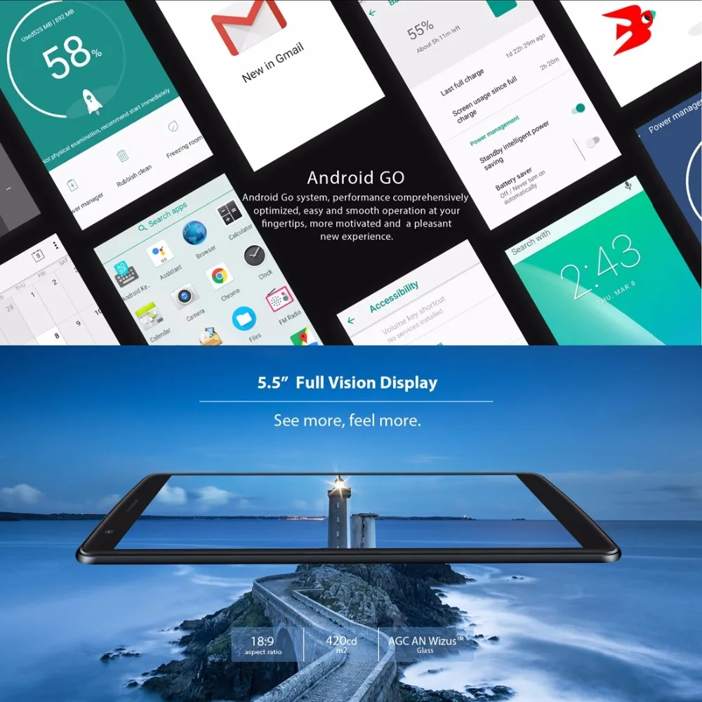 Новый BLACKVIEW A20 Смартфон Android Go 5 &quot18:9 ips MTK6580M четырехъядерный мобильный телефон