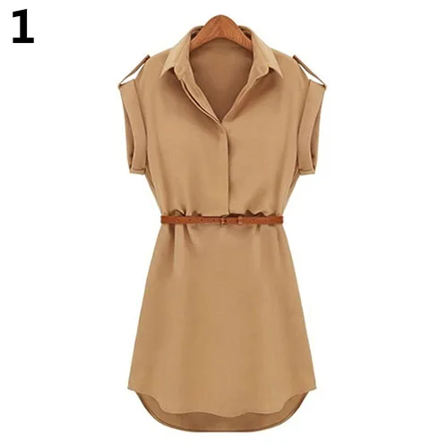 Женское повседневное шифоновое платье-рубашка с v-образным вырезом и
