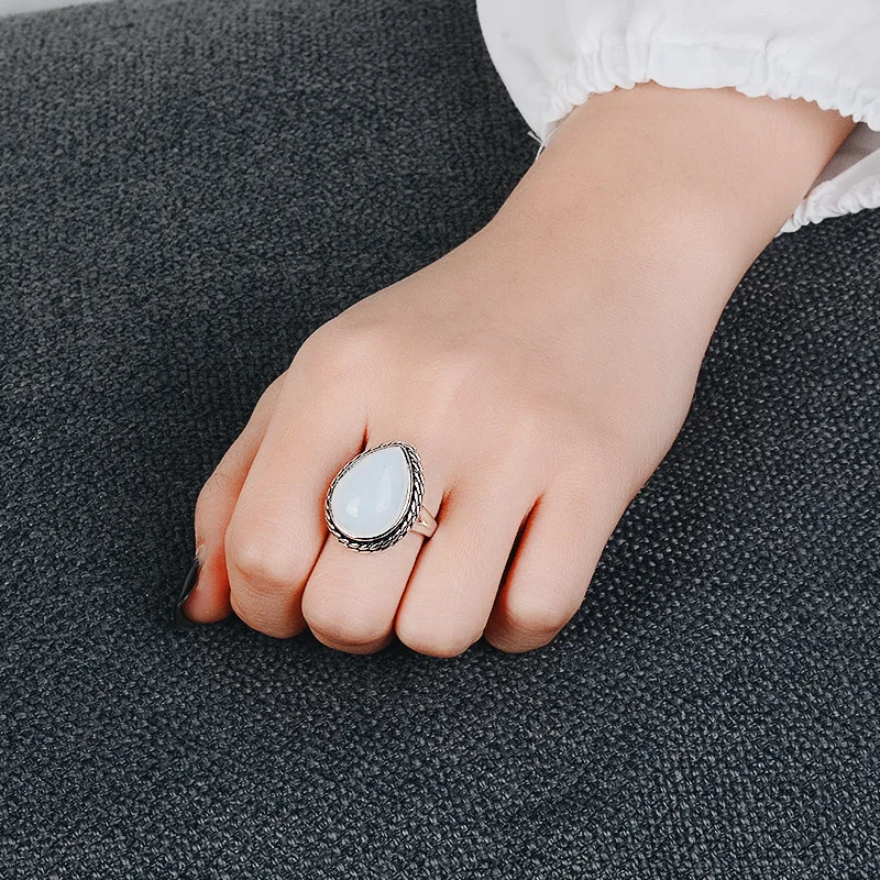 925 Anillos серебро Ретро мода молочно-белый лунный камень кольцо в форме циркония ювелирные изделия оптом много оптом Chanukah оптом