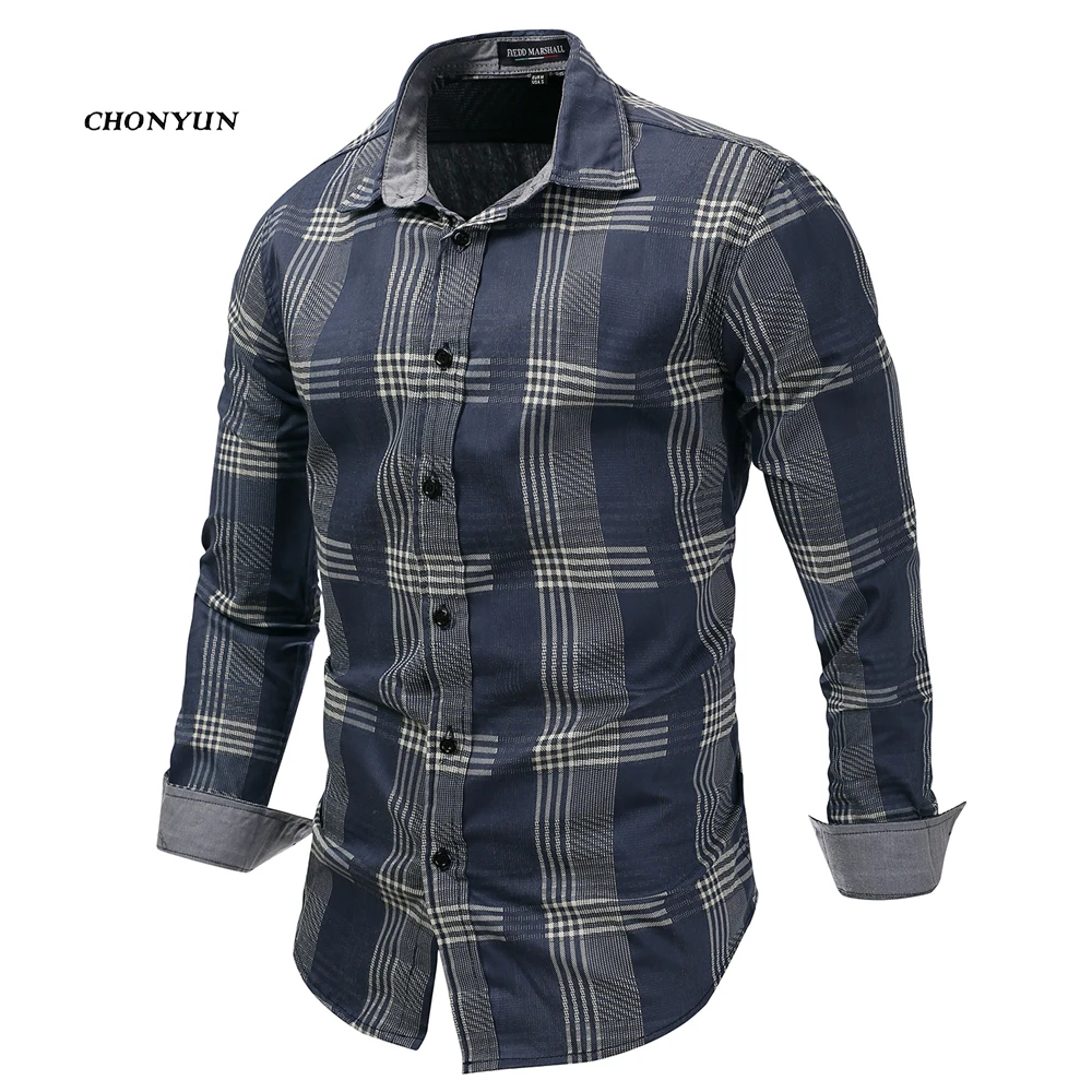 Brand New Men's Casual Shirts Denim Long Sleeve Slim Fit Striped Shirt Business Camisa Breathable Male Outdoor Clothing | Мужская