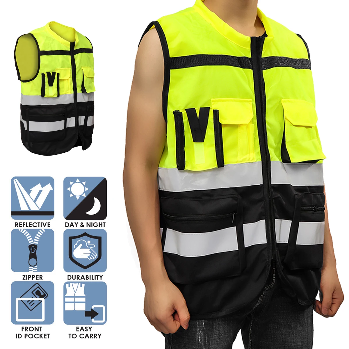 Safurance S/M/L Высокая Видимость Hi-Vis жилет безопасности Светоотражающая куртка для водителя ночной жилет безопасности с карманами для работы