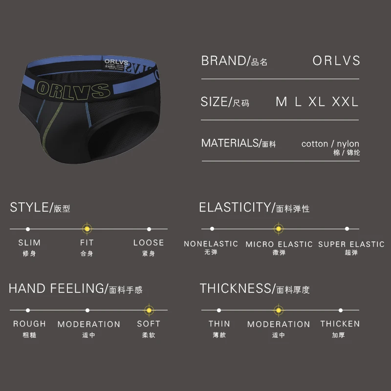 Мужские трусы брифы из сетчатой ткани ORLVS черные дышащие модала с низкой посадкой