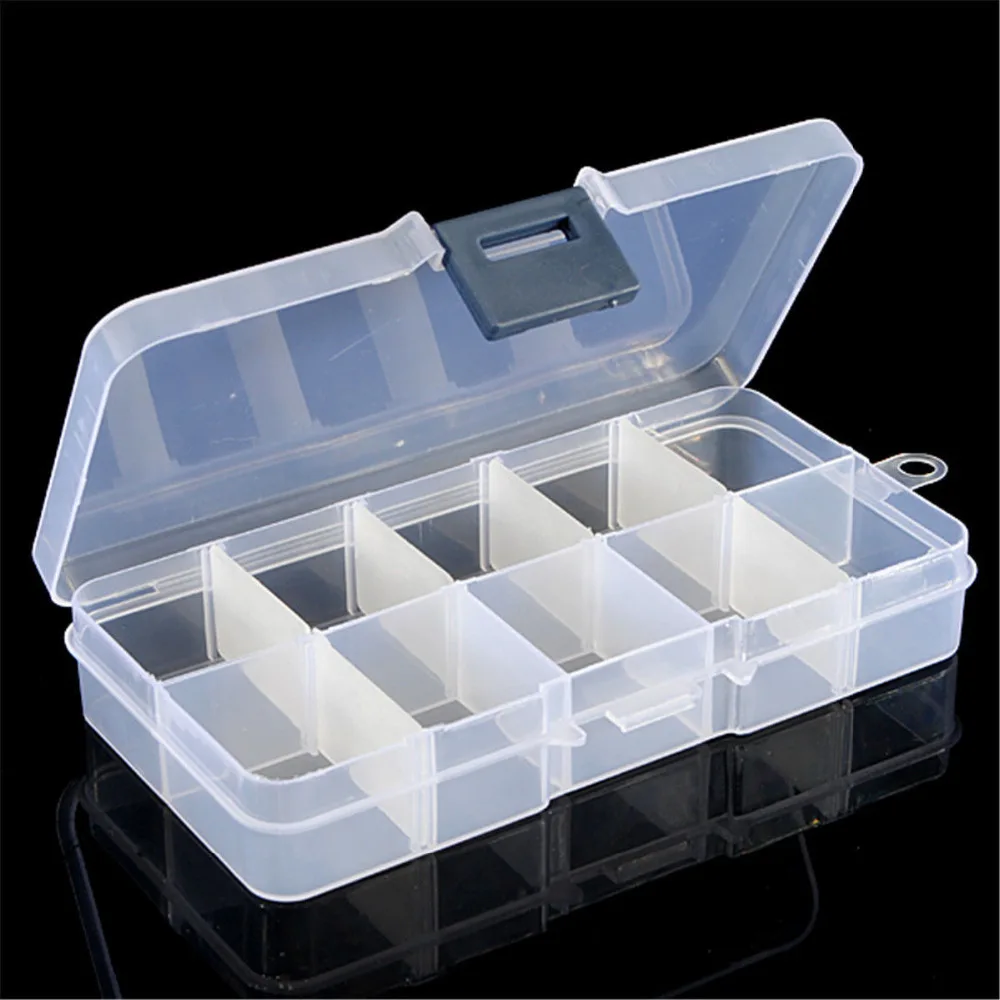 

10 Grids Nail Art Box Empty Divided Case Nail Tips Rhinestone Beads Gems Storage Box Case Clear Plastic