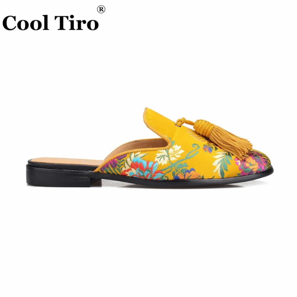 Cool Tiro/золотистые жаккардовые парусиновые шлёпанцы; мужские шлёпанцы; Шелковая атласная обувь ручной работы с бахромой; повседневная обувь на плоской подошве из натуральной кожи