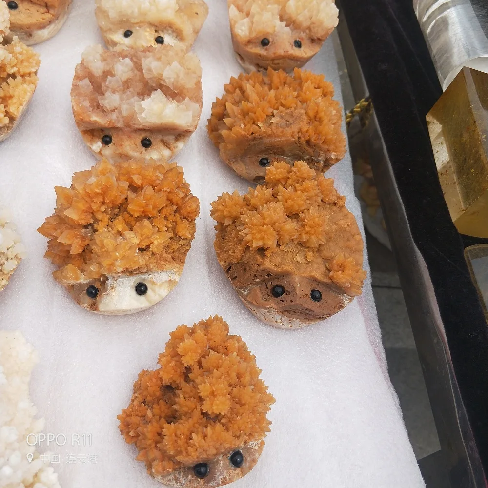 

Carved Hedgehog In Crystal Beautiful Rrare Peculiar Calcite Natural Gemstone Floral Crystal Cluster Healing Stone