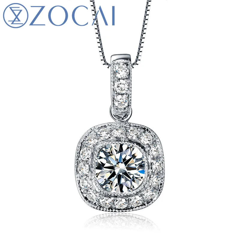 

ZOCAI 0,74 CT F-G/SI 100% натуральный подлинный бриллиант 18K кулон из белого золота с серебряной цепочкой 925 пробы ожерелье