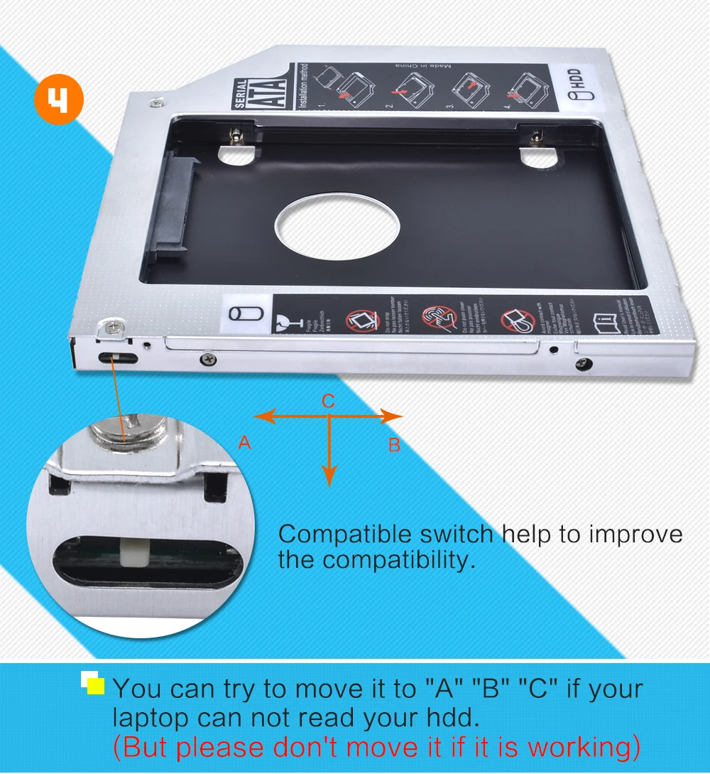 TISHRIC Универсальный 2nd HDD Caddy 9,5 мм SATA 3,0 Optibay для 7/9/9,5 мм драйвером HDD чехол Корпус для ноутбука CD-ROM адаптер