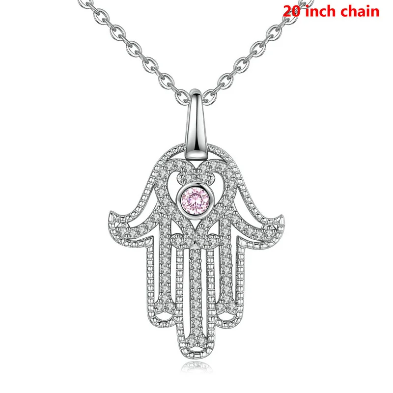 Pendant with 20chain Юдора Серебро 925 пробы розовый Амулет Хамса с кубическим цирконием подвеска в форме руки Цепочки и ожерелья удачи изящное ювелирное изделие "Шарм" для Для женщин подарок на день рождения D361 - Окраска металла: Pendant with 20chain
