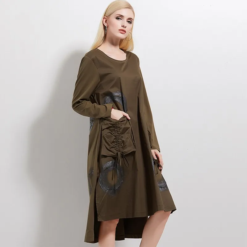 Повседневное Мода Большие размеры женские длинный абзац платье свободные 2017