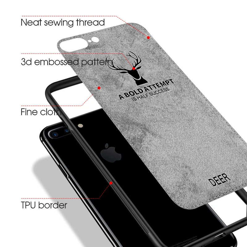 3D Deer Pattern Fabric Cloth Phone Cases for iPhone 7 6 8 6s Plus 11 Pro X XR XS Max TPU Bumper ShockProof Cover |