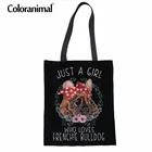 Большая холщовая сумка-шоппер Coloranimal для женщин, многоразовая Складная тканевая Сумочка с 3D-принтом милой собаки, английского бульдога